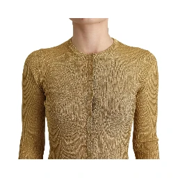 Gold Viscose Blend Buttons Cardigan Sweater