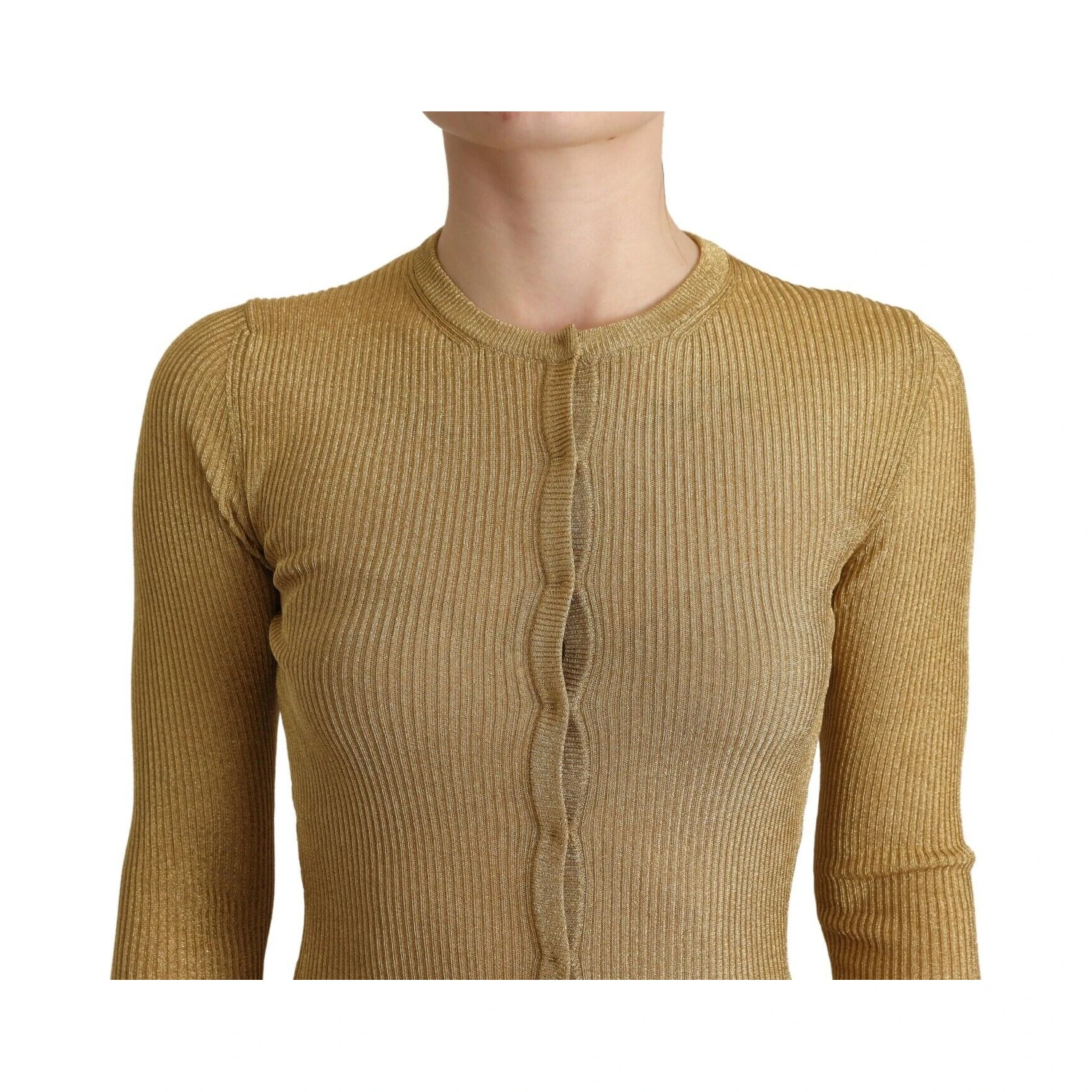 Gold Viscose Blend Buttons Cardigan Sweater