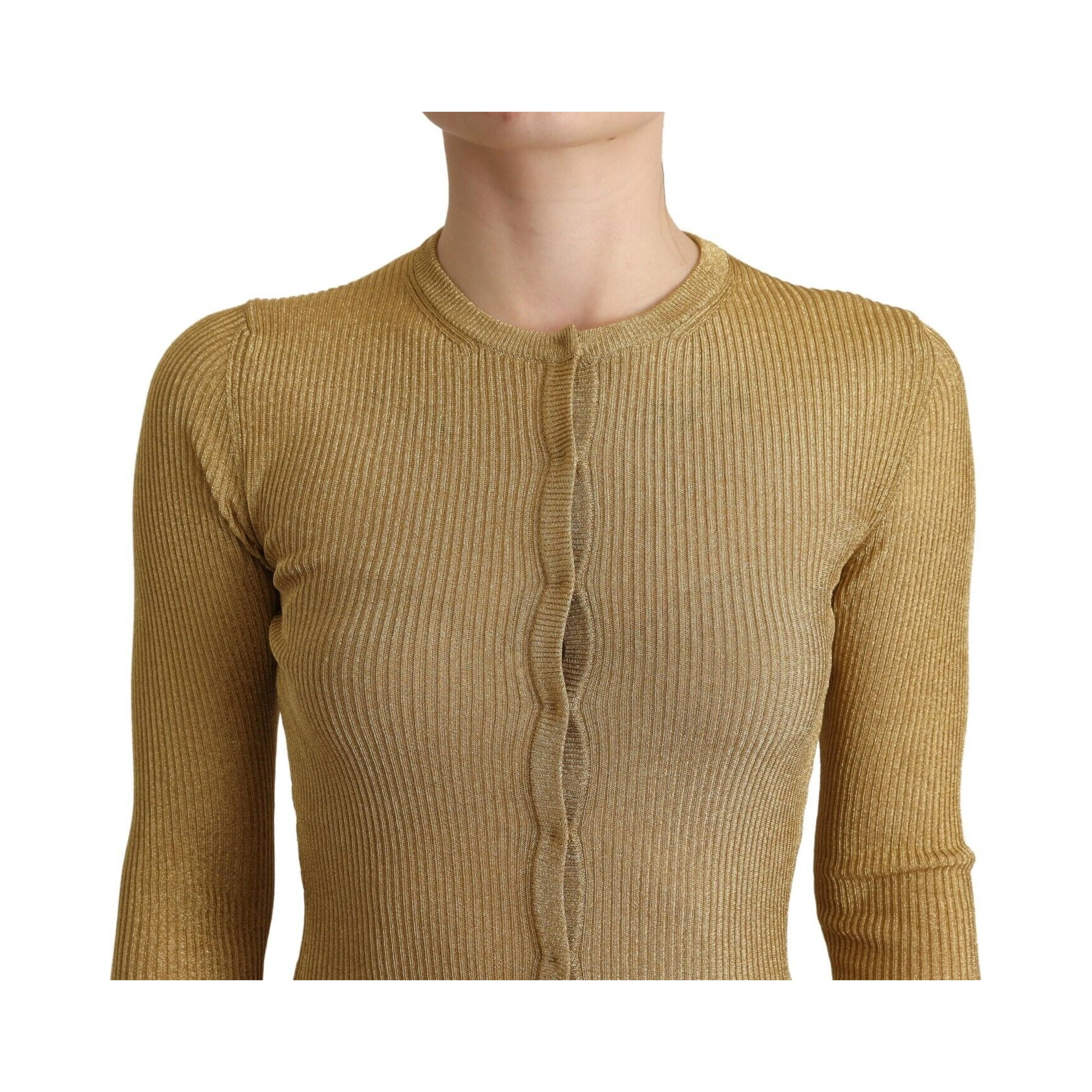 Gold Viscose Blend Buttons Cardigan Sweater