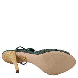 Green Python Strap Sandals Heels Shoes