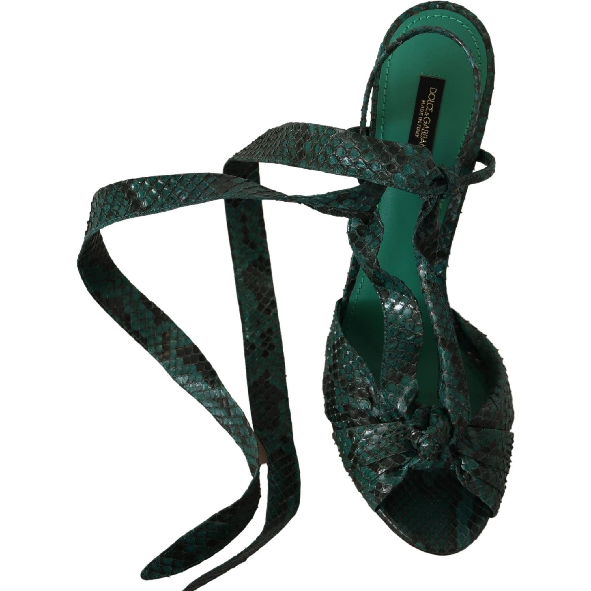 Green Python Strap Sandals Heels Shoes