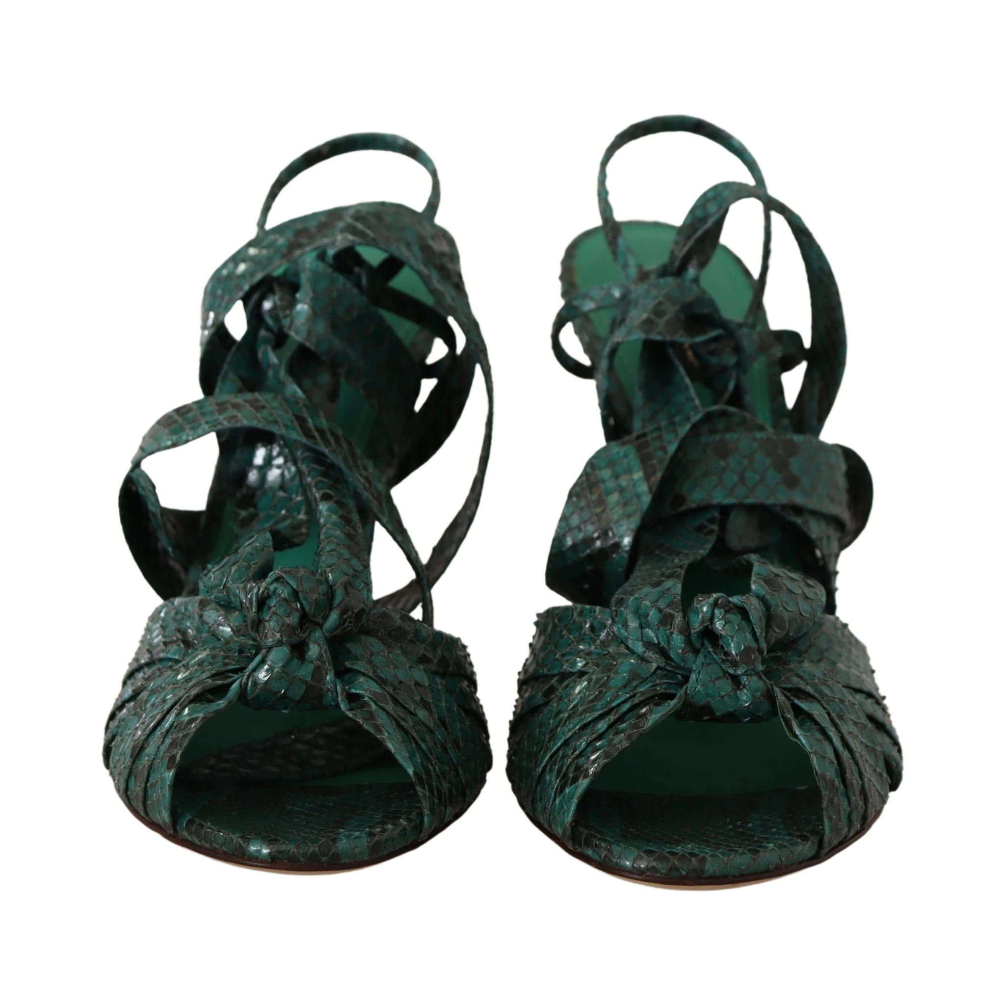 Green Python Strap Sandals Heels Shoes