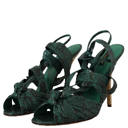 Green Python Strap Sandals Heels Shoes