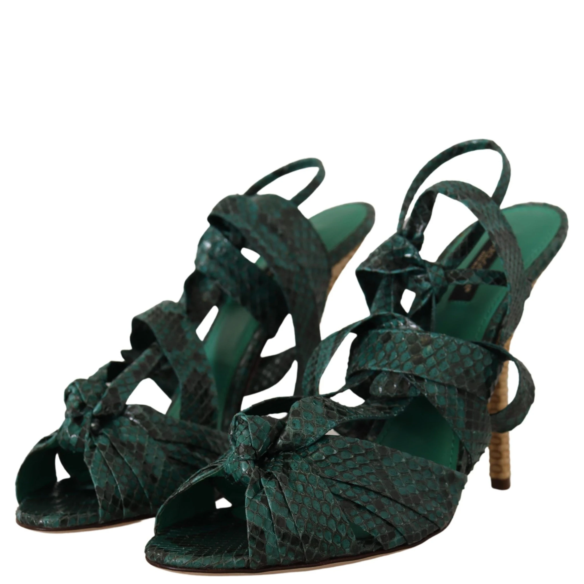 Green Python Strap Sandals Heels Shoes