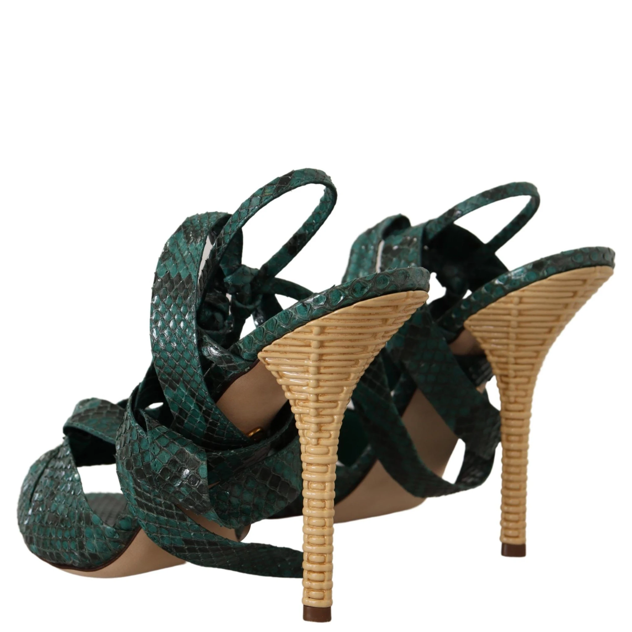 Green Python Strap Sandals Heels Shoes