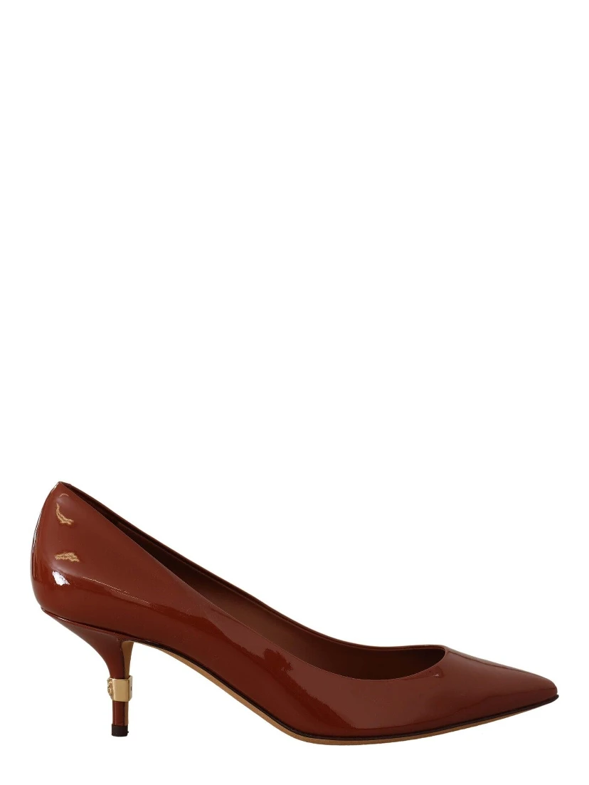 Brown Kitten Heels Pumps Patent Leather Shoes