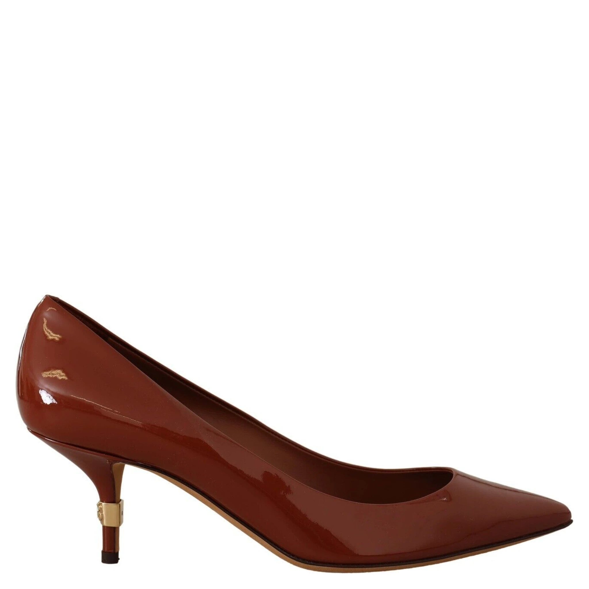 Brown Kitten Heels Pumps Patent Leather Shoes