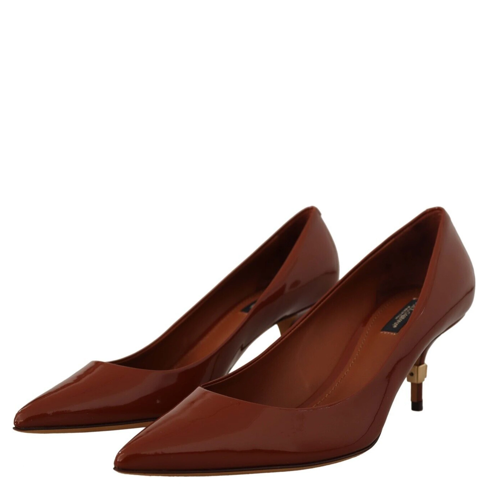 Brown Kitten Heels Pumps Patent Leather Shoes