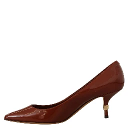 Brown Kitten Heels Pumps Patent Leather Shoes