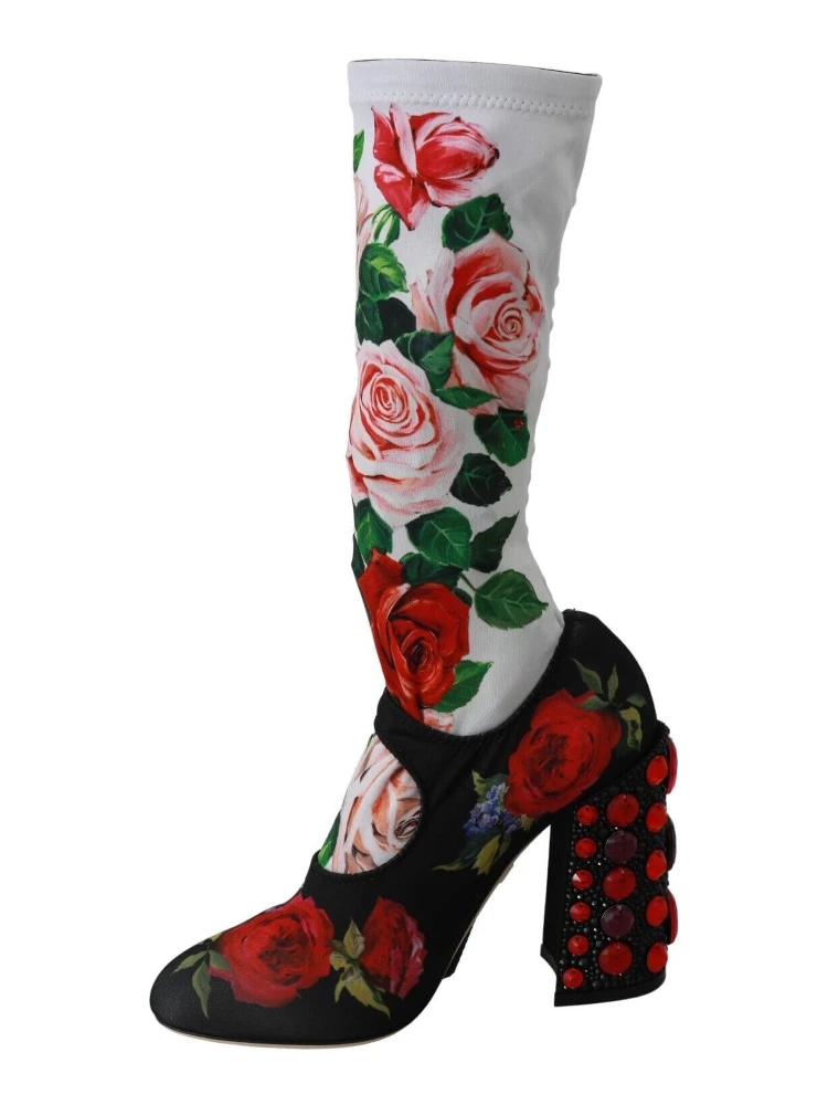 Black Floral Socks Crystal Jersey Boots Shoes alternative