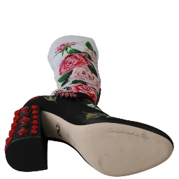 Black Floral Socks Crystal Jersey Boots Shoes