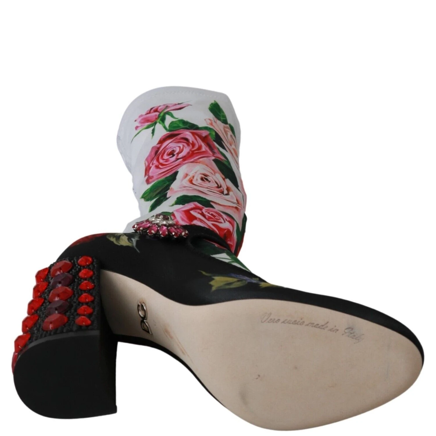 Black Floral Socks Crystal Jersey Boots Shoes