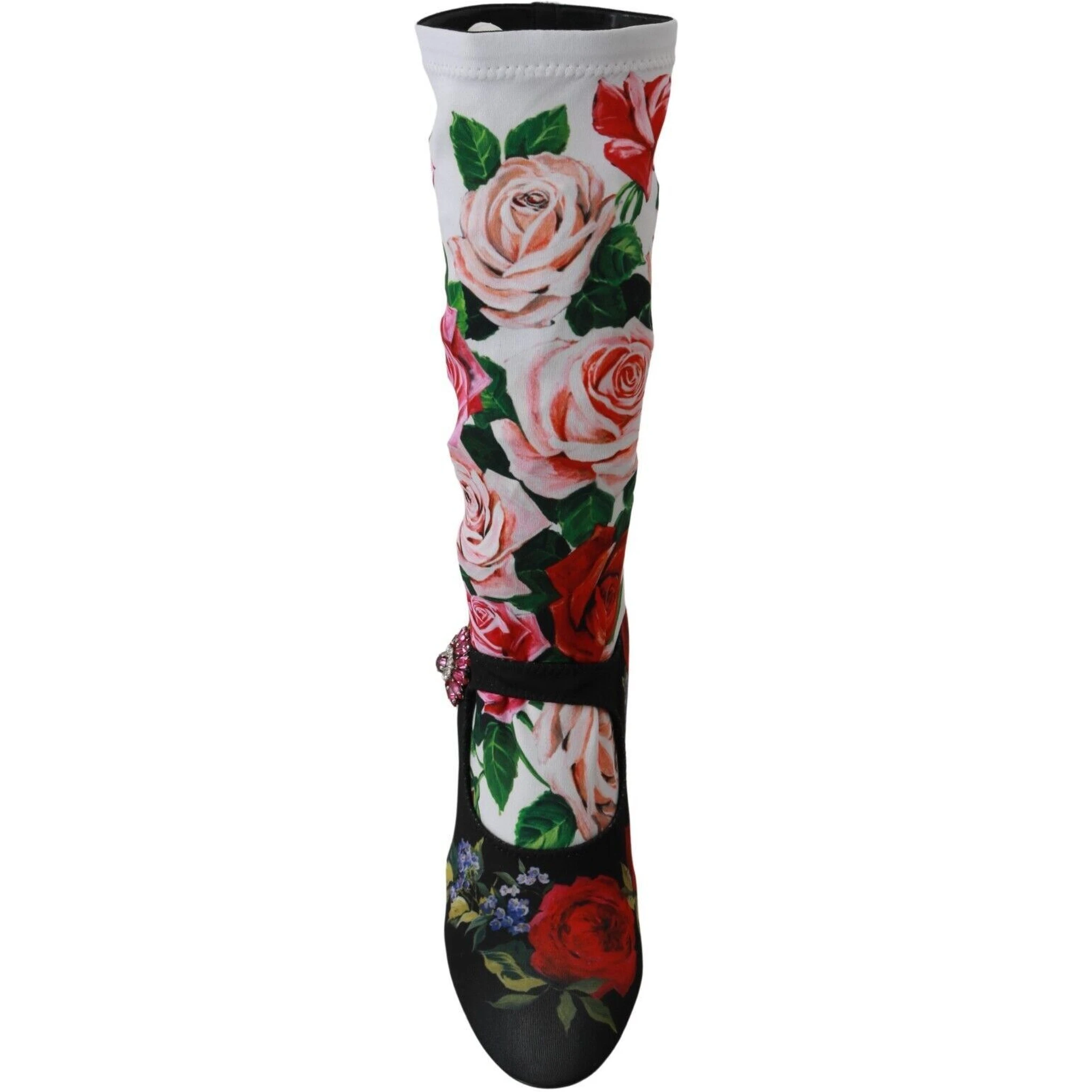 Black Floral Socks Crystal Jersey Boots Shoes