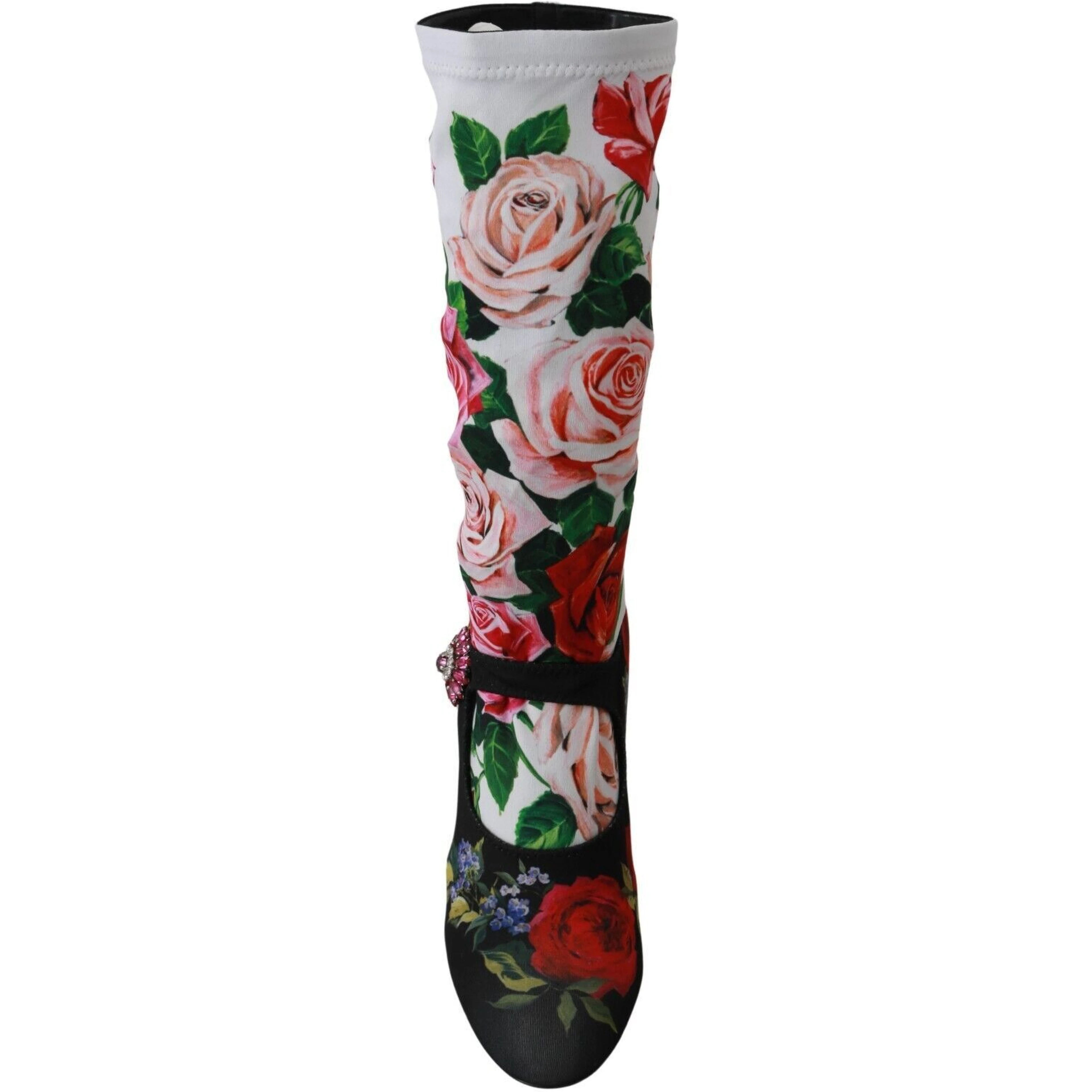 Black Floral Socks Crystal Jersey Boots Shoes