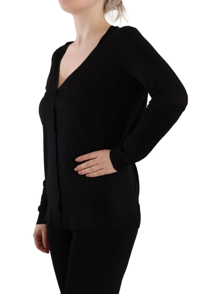 Black Wool V-neck Long Sleeves Pullover Top alternative