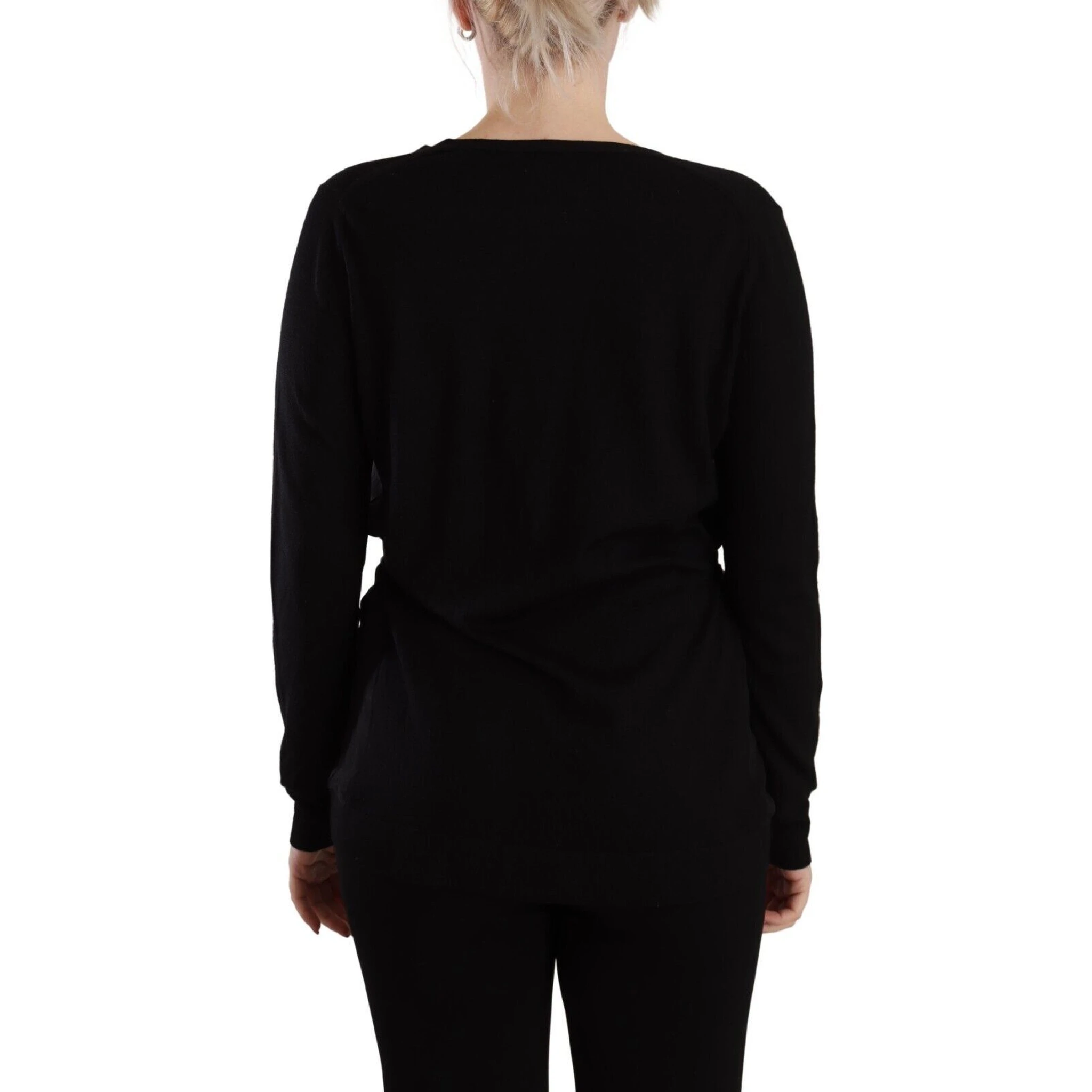 Black Wool V-neck Long Sleeves Pullover Top