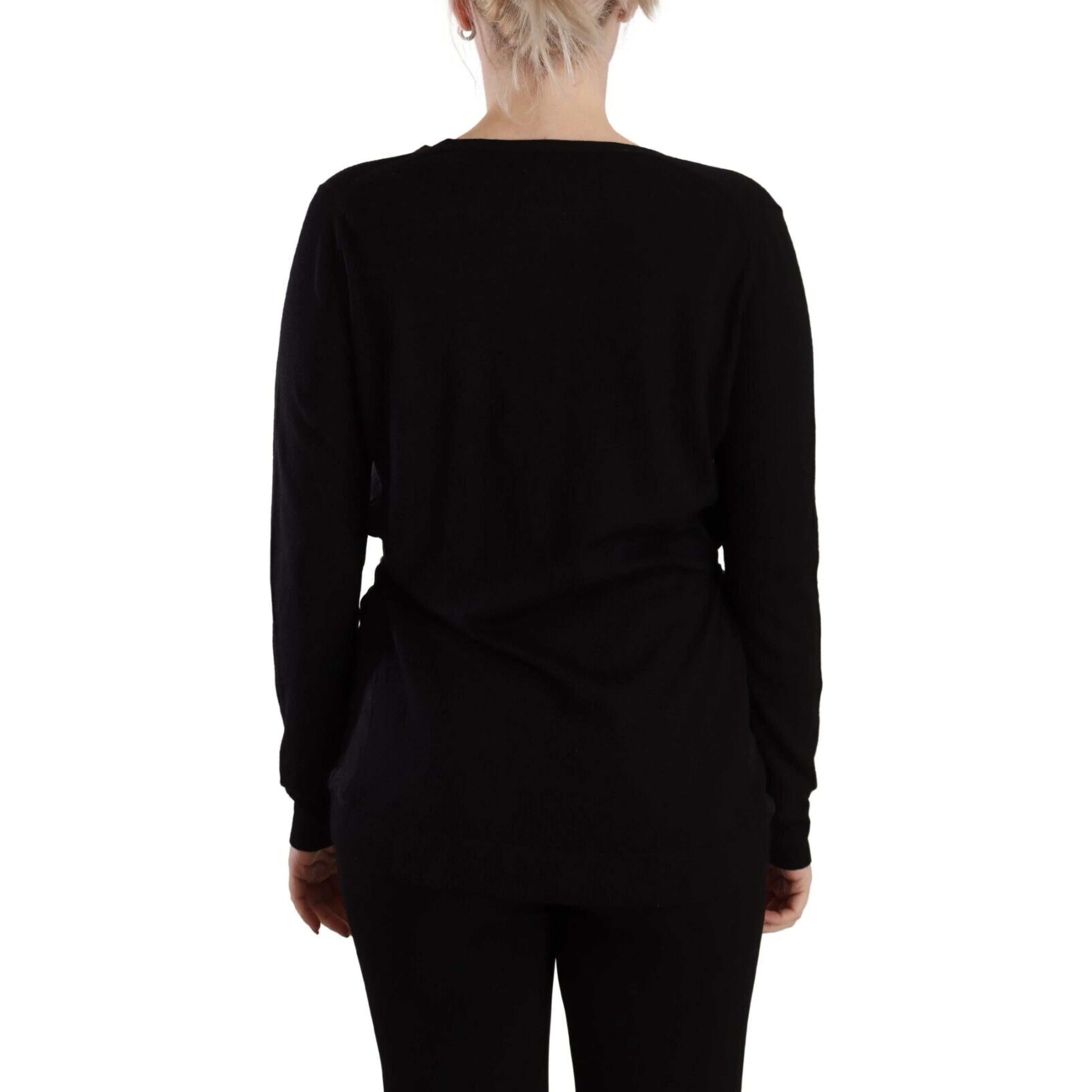 Black Wool V-neck Long Sleeves Pullover Top