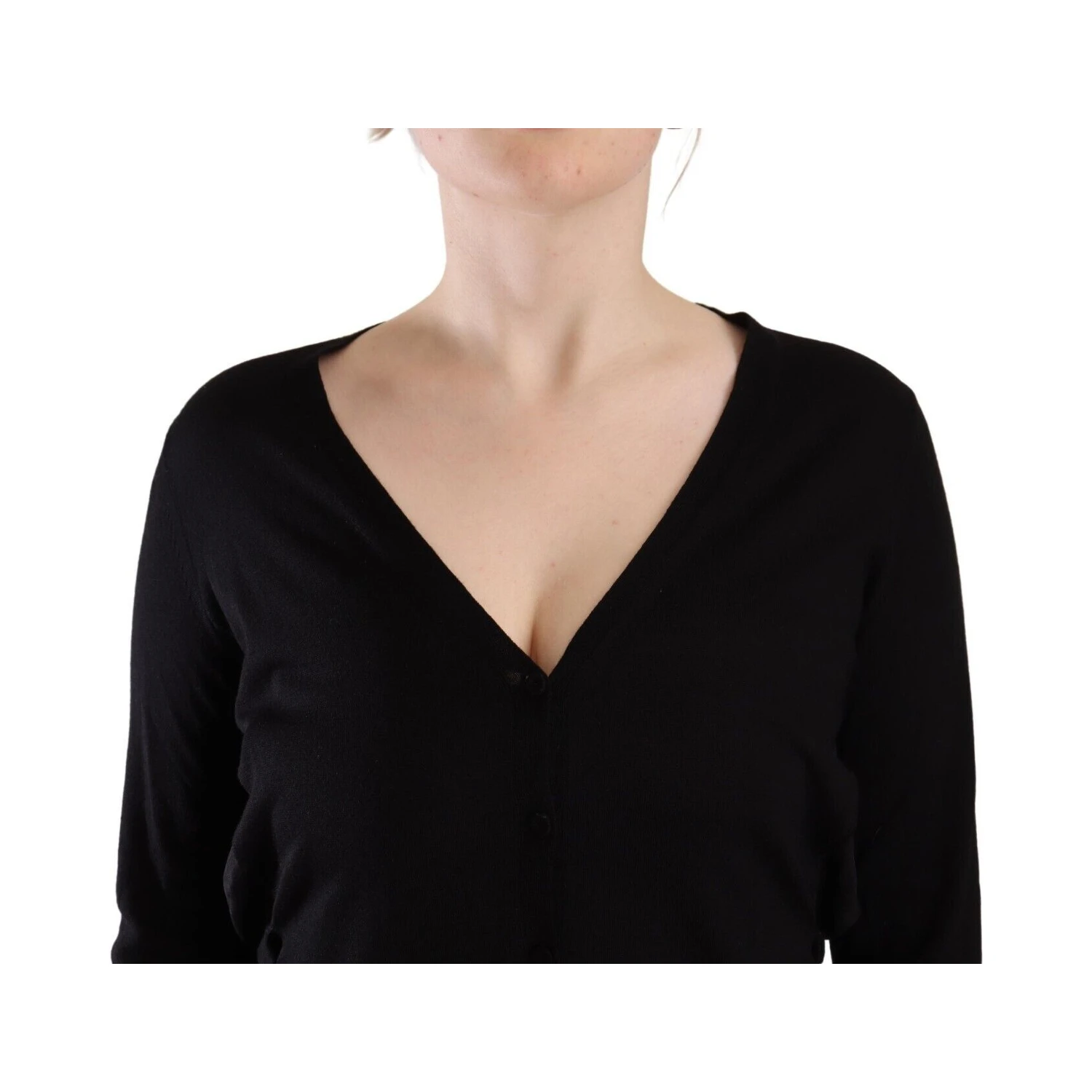 Black Wool V-neck Long Sleeves Pullover Top
