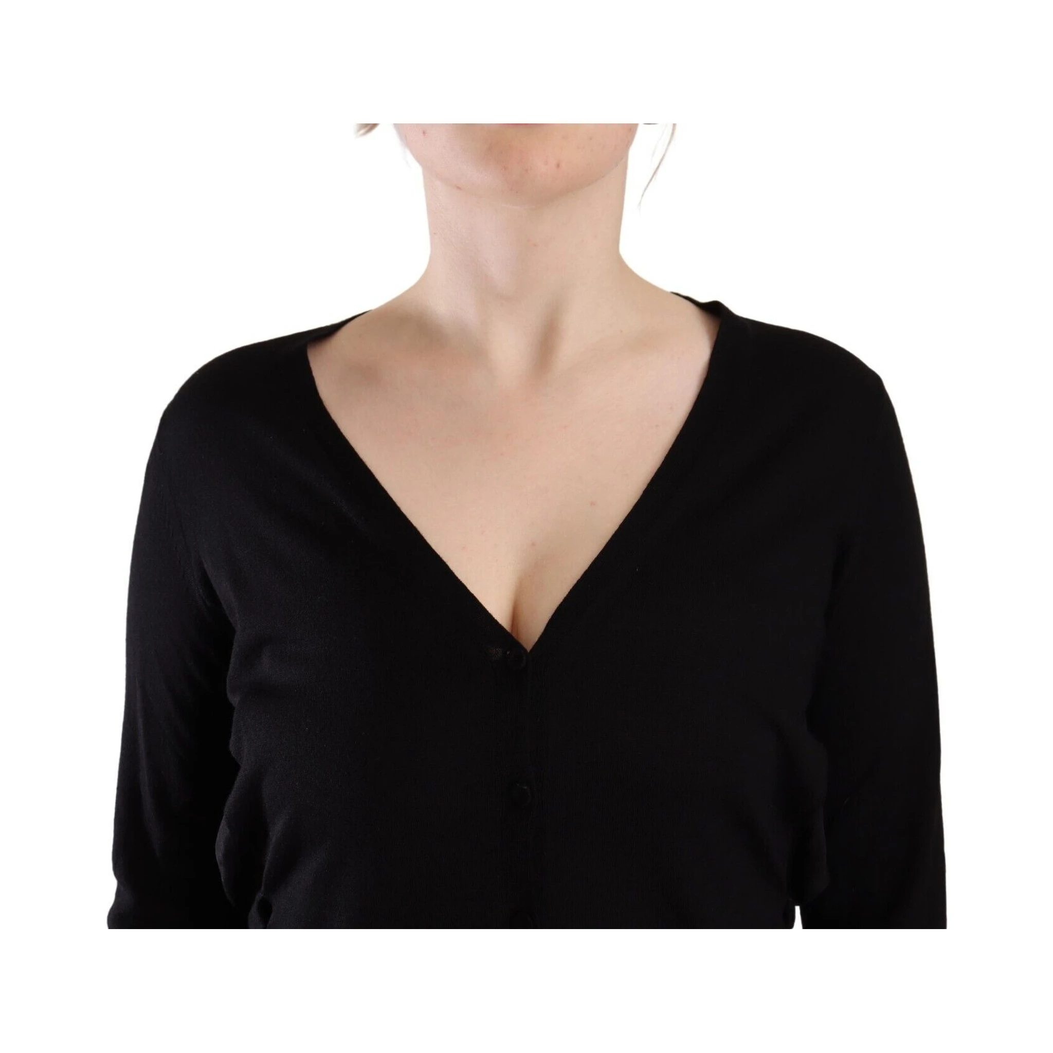 Black Wool V-neck Long Sleeves Pullover Top