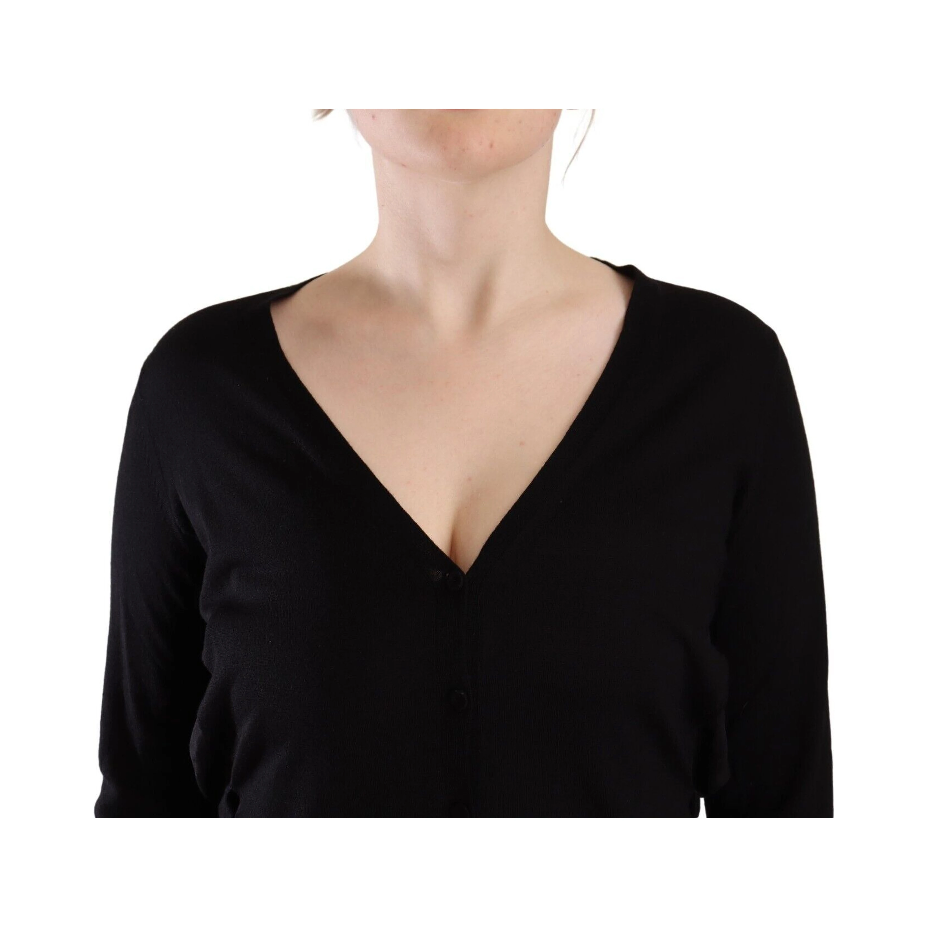 Black Wool V-neck Long Sleeves Pullover Top