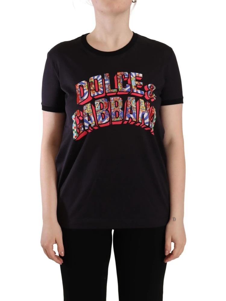 Black Logo Print Cotton Crew Neck Tee T-shirt