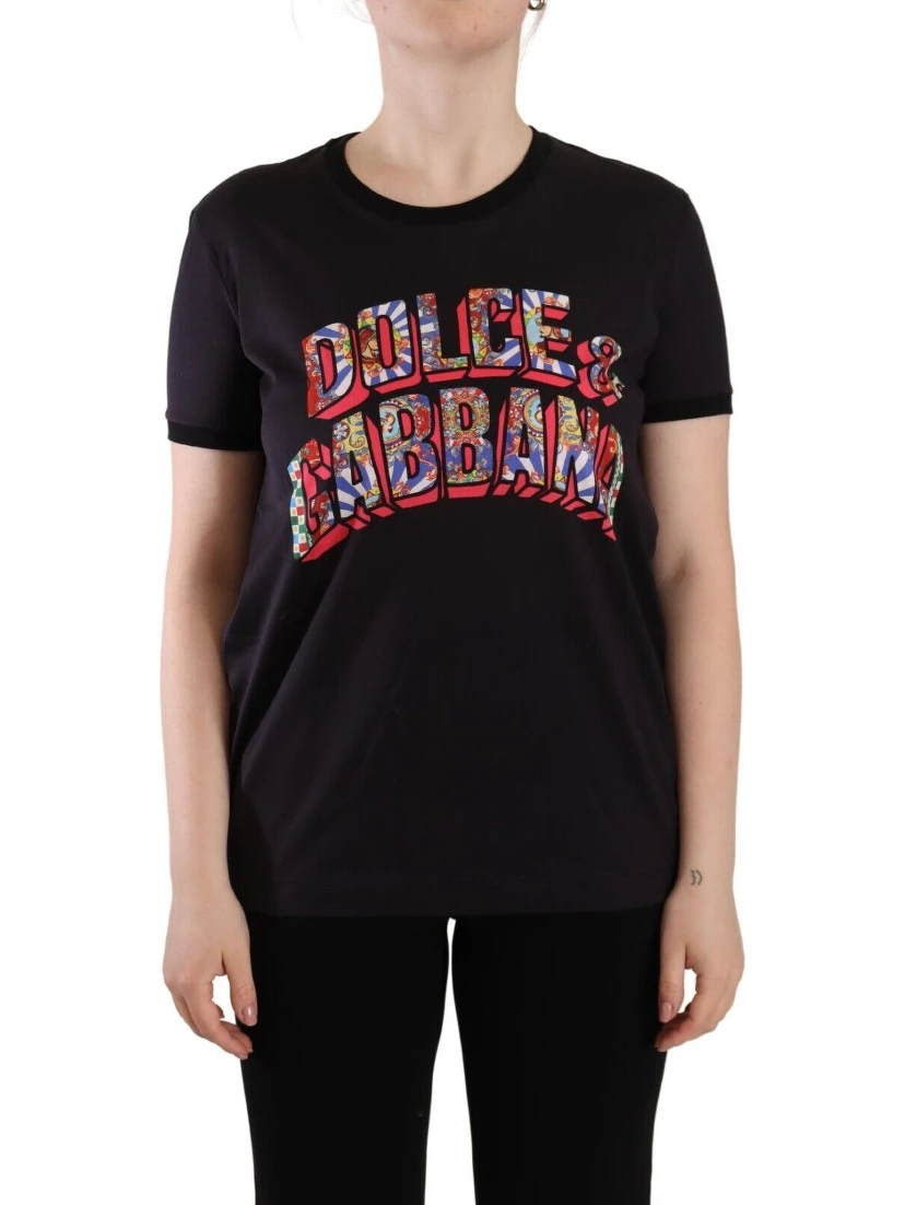 Black Logo Print Cotton Crew Neck Tee T-shirt