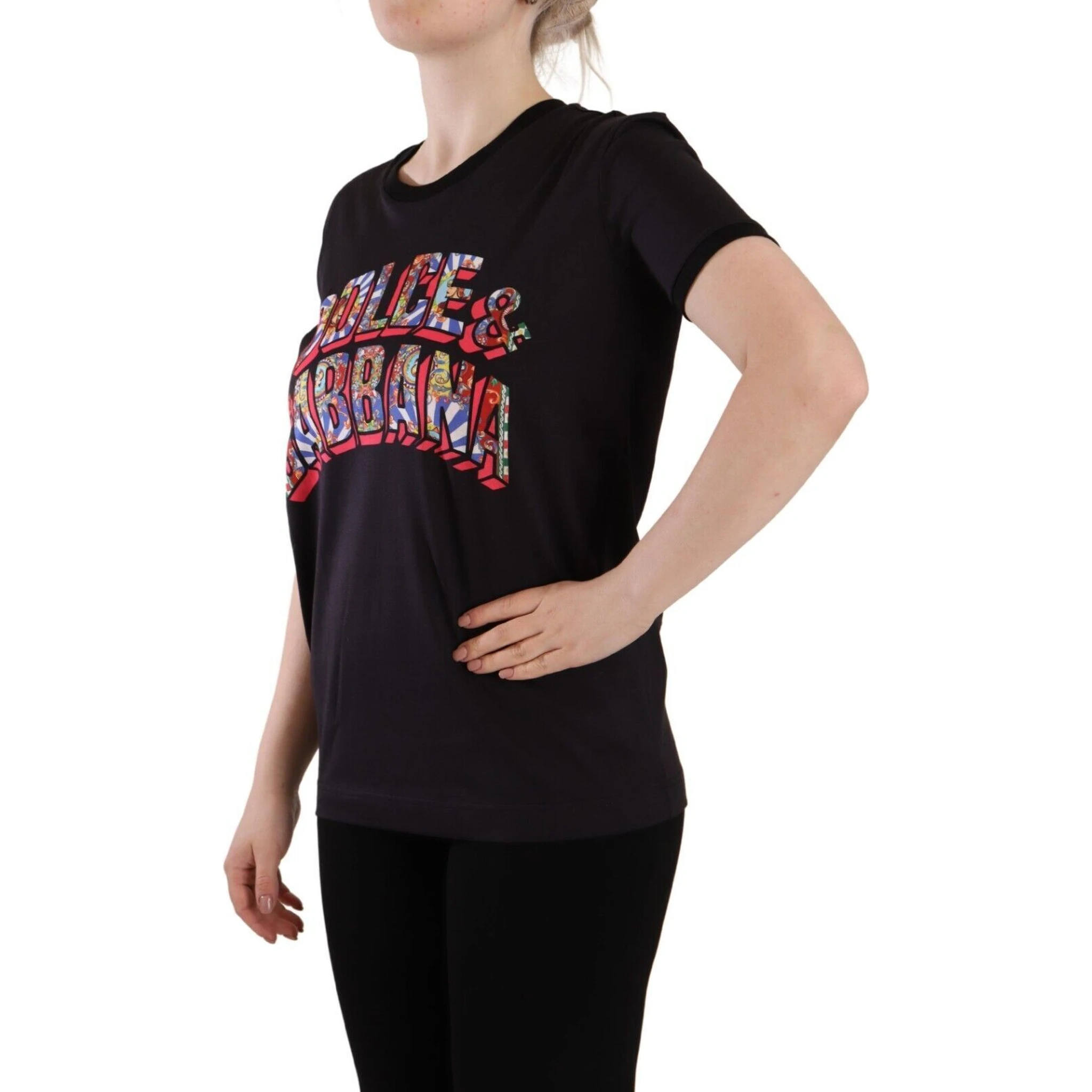 Black Logo Print Cotton Crew Neck Tee T-shirt