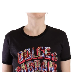 Black Logo Print Cotton Crew Neck Tee T-shirt