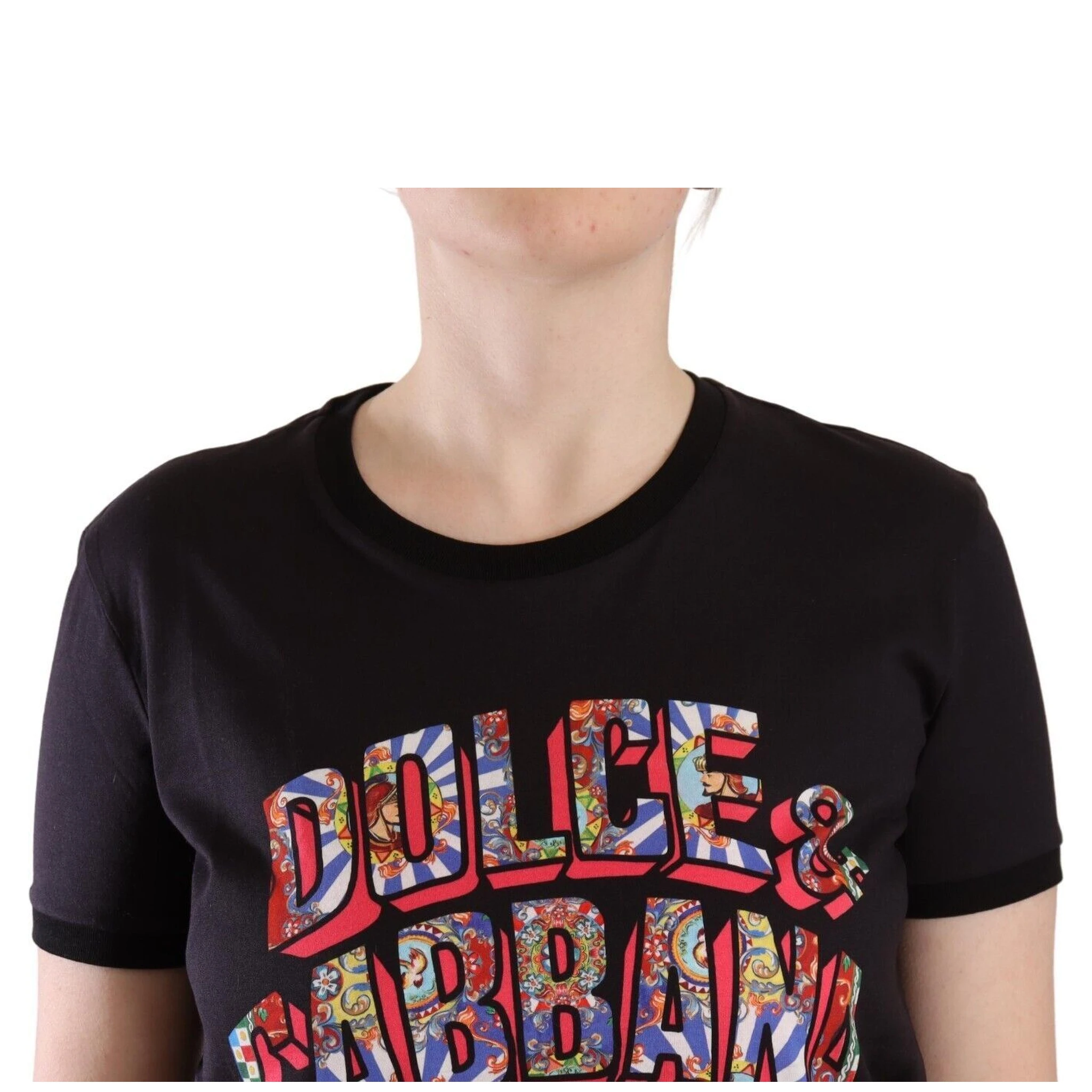 Black Logo Print Cotton Crew Neck Tee T-shirt