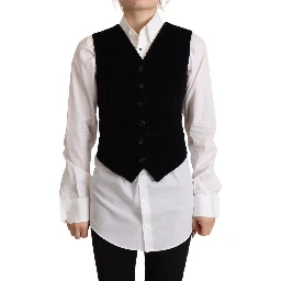 Black V-neck Leopard Corduroy Button Vest Top