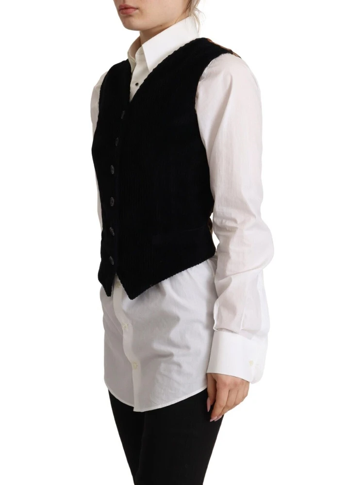 Black V-neck Leopard Corduroy Button Vest Top alternative