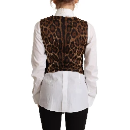 Black V-neck Leopard Corduroy Button Vest Top