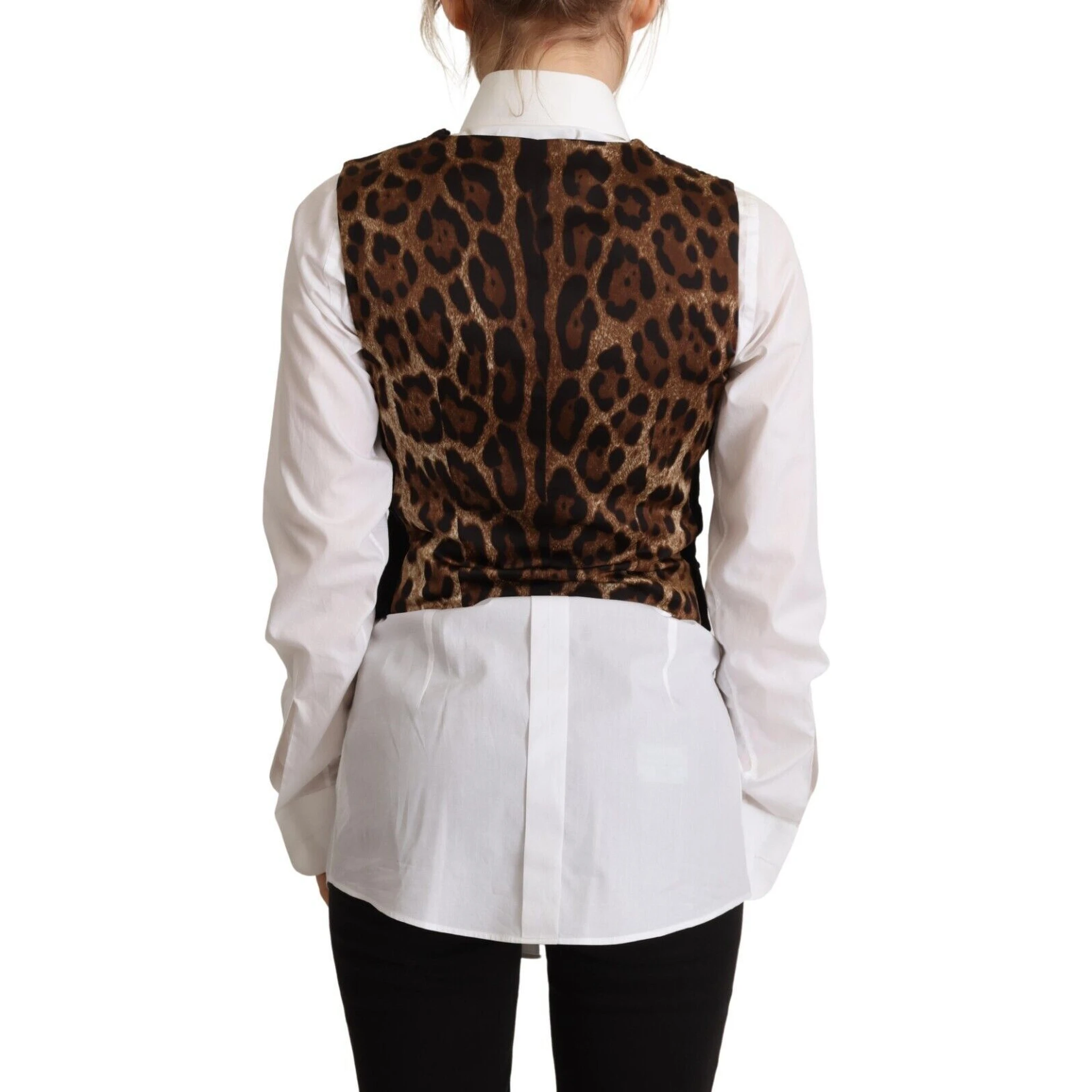 Black V-neck Leopard Corduroy Button Vest Top