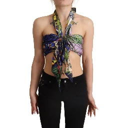 Multicolor Foulard Silk Halter Cropped Top