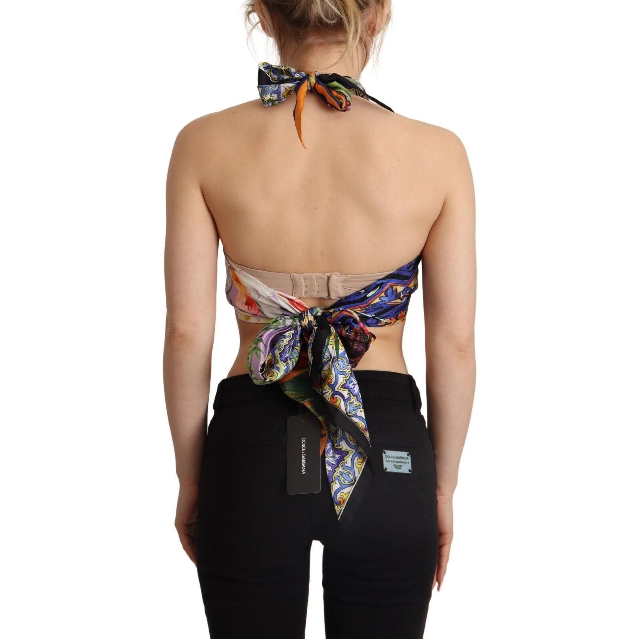 Multicolor Foulard Silk Halter Cropped Top