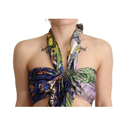 Multicolor Foulard Silk Halter Cropped Top