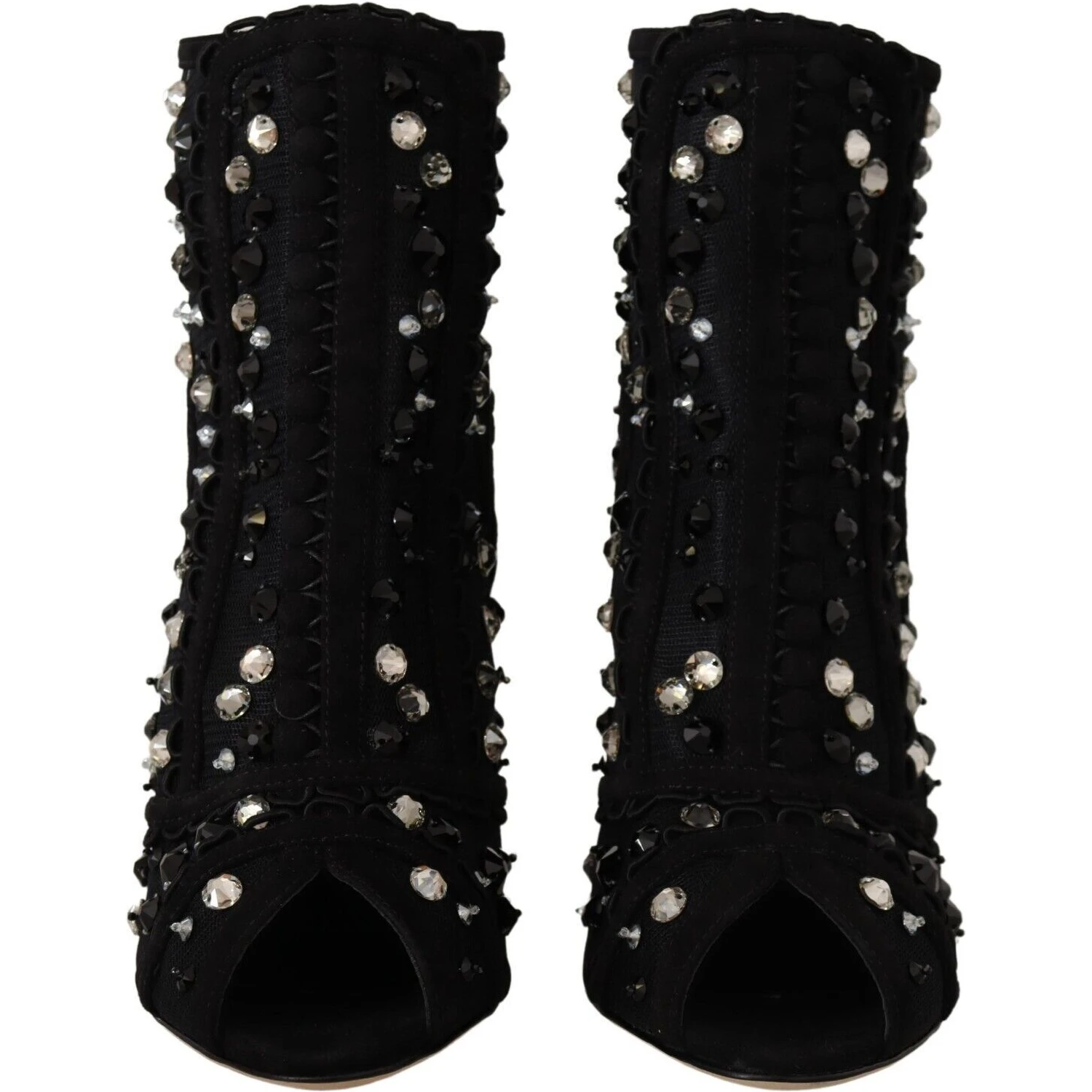 Black Crystals Heels Zipper Short Boots Shoes