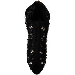 Black Crystals Heels Zipper Short Boots Shoes