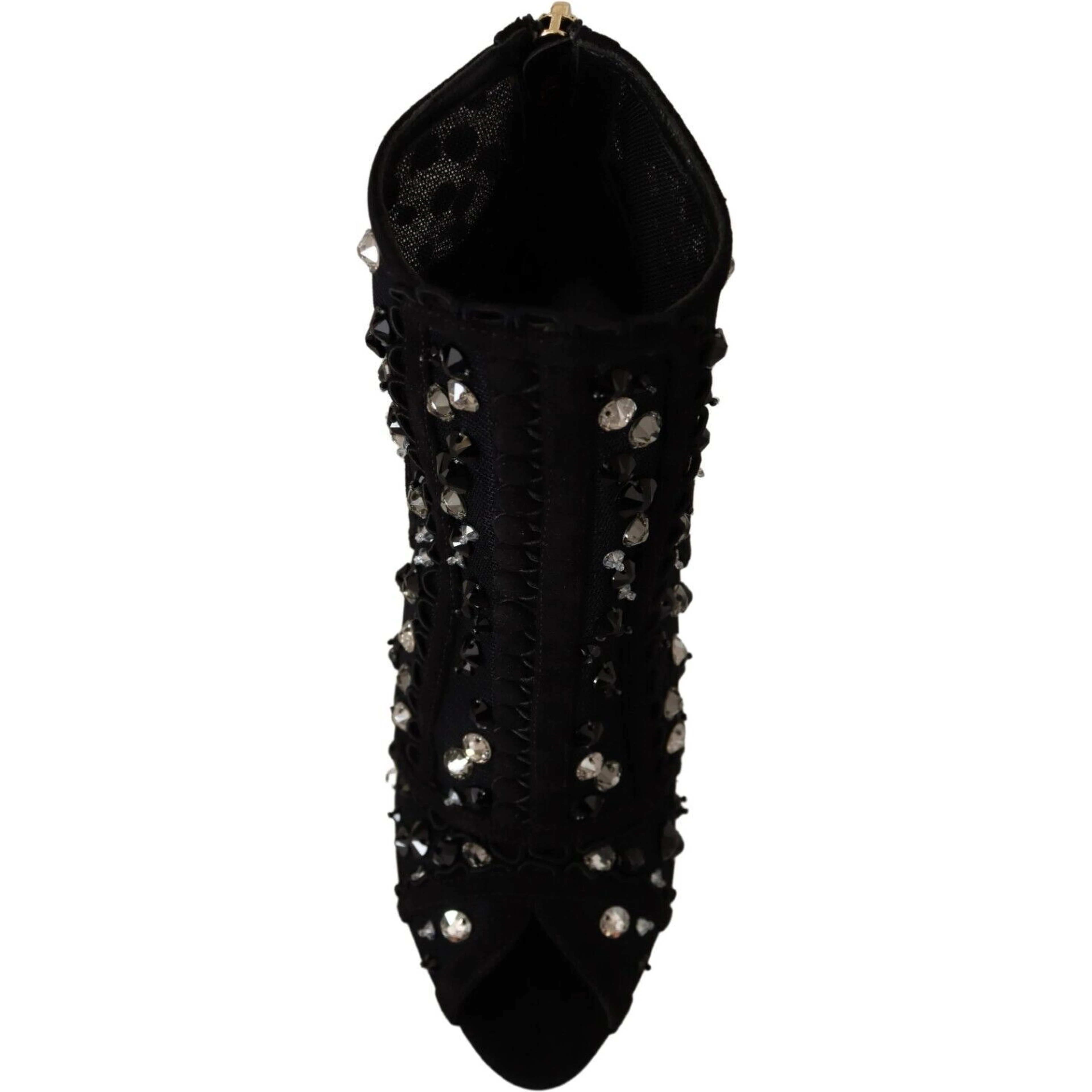Black Crystals Heels Zipper Short Boots Shoes