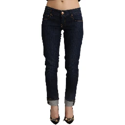 Blue Cotton Low Waist Slim Fit Denim Women Trouser Jeans