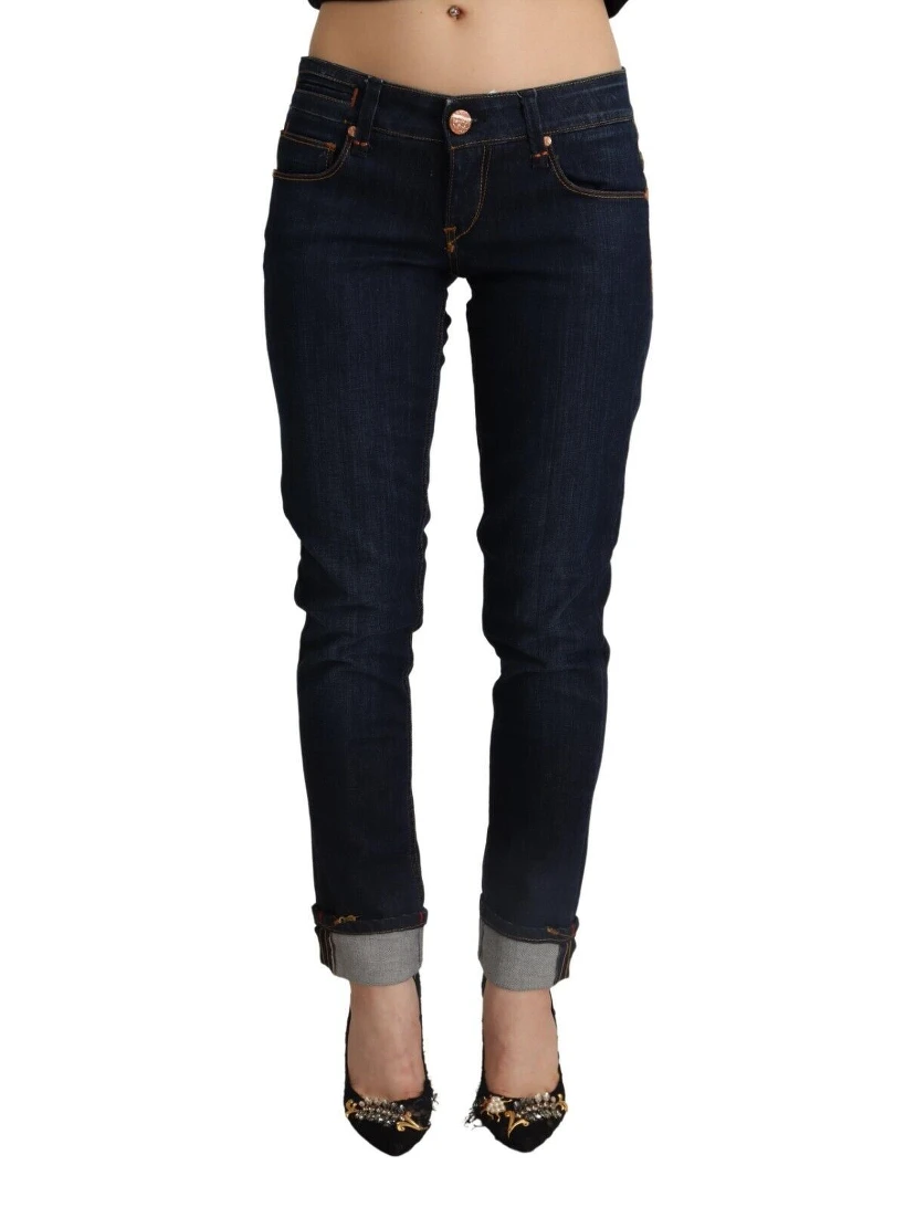 Blue Cotton Low Waist Slim Fit Denim Women Trouser Jeans