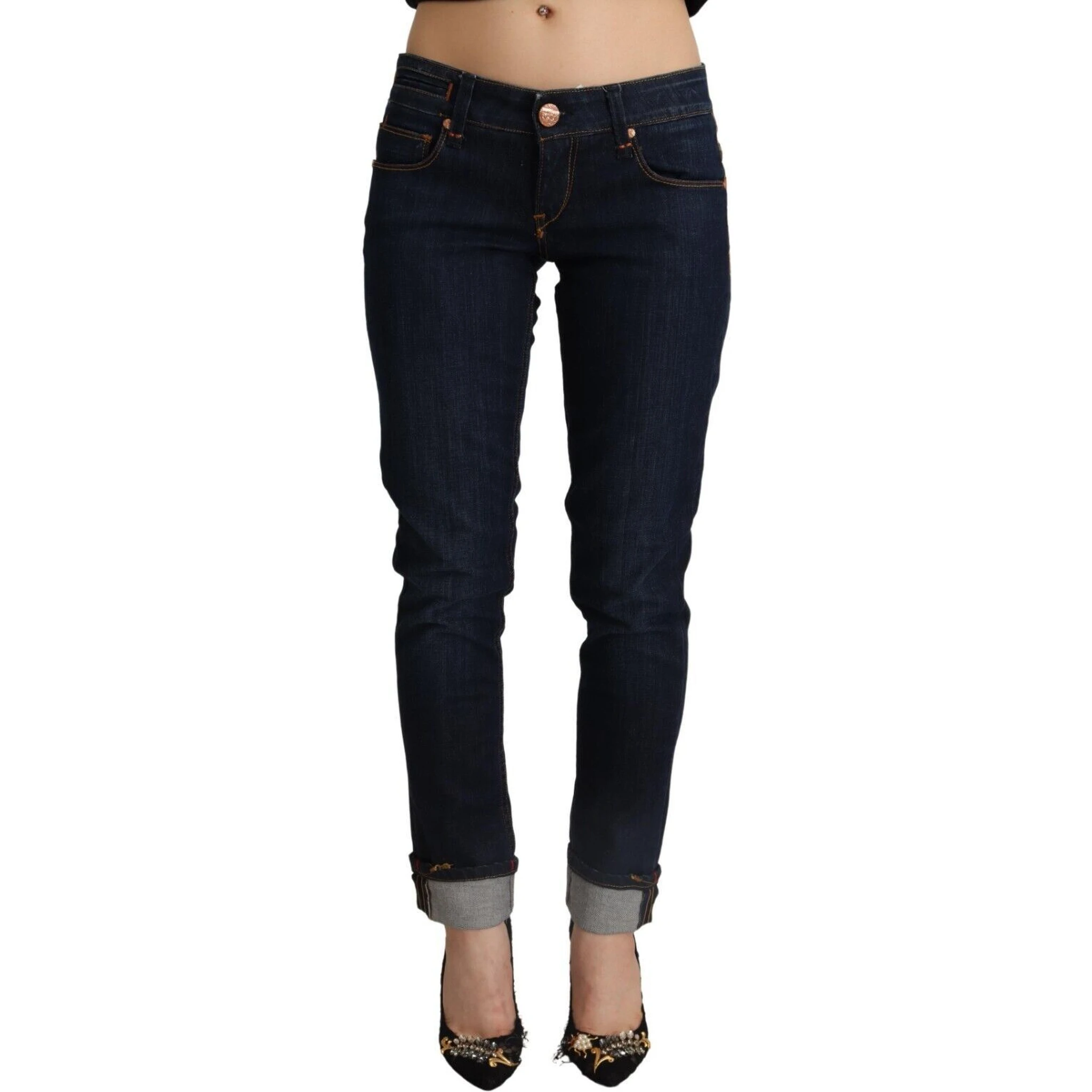 Blue Cotton Low Waist Slim Fit Denim Women Trouser Jeans