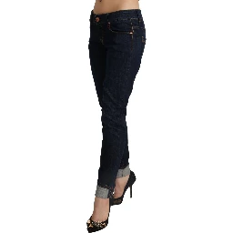 Blue Cotton Low Waist Slim Fit Denim Women Trouser Jeans