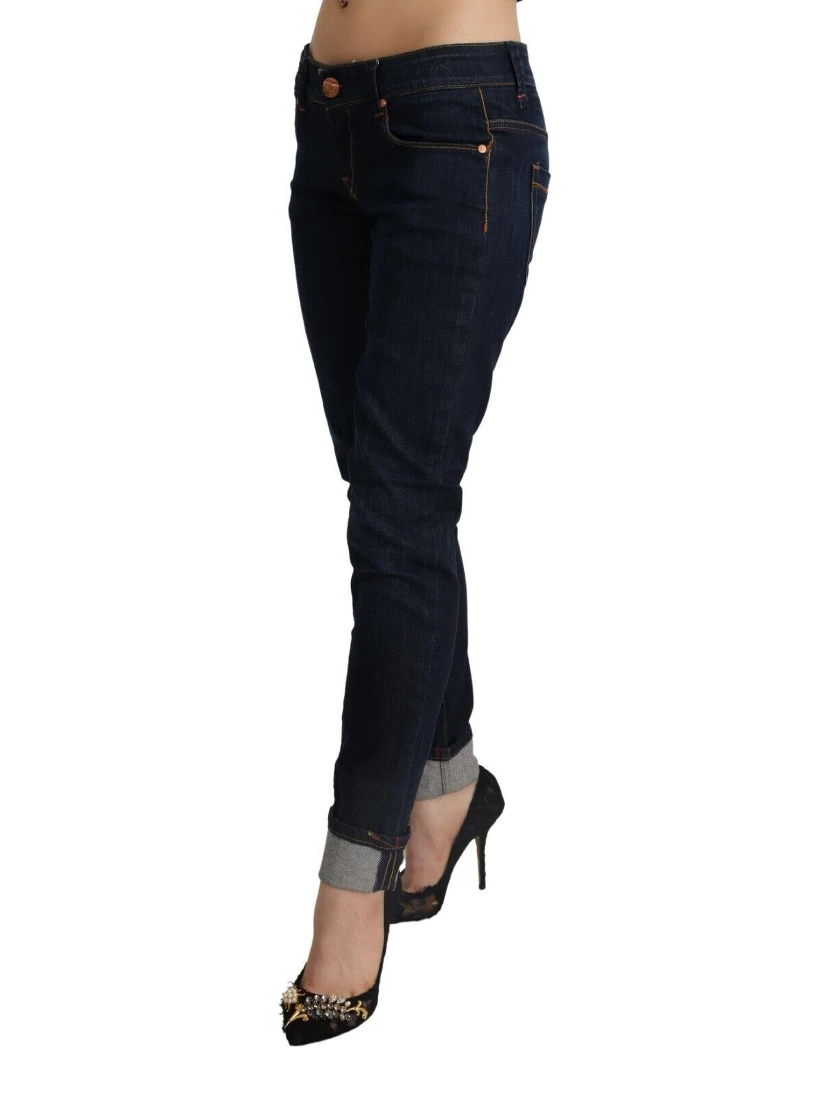 Blue Cotton Low Waist Slim Fit Denim Women Trouser Jeans
