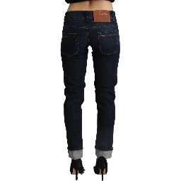 Blue Cotton Low Waist Slim Fit Denim Women Trouser Jeans