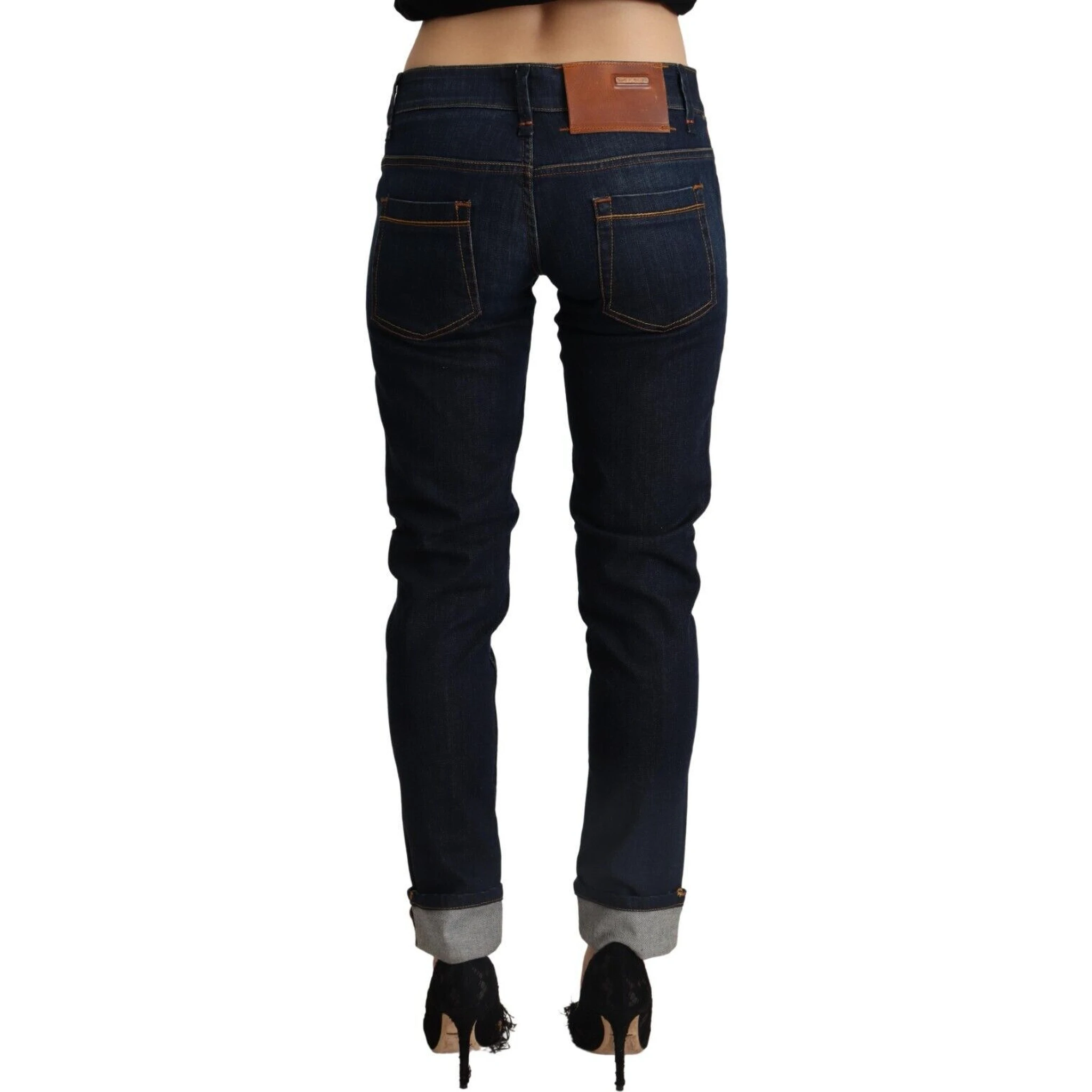 Blue Cotton Low Waist Slim Fit Denim Women Trouser Jeans