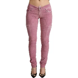 Pink Cotton Low Waist Skinny Denim Cargo Jeans