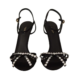 Black Crystals Ankle Strap Heels Sandals Shoes