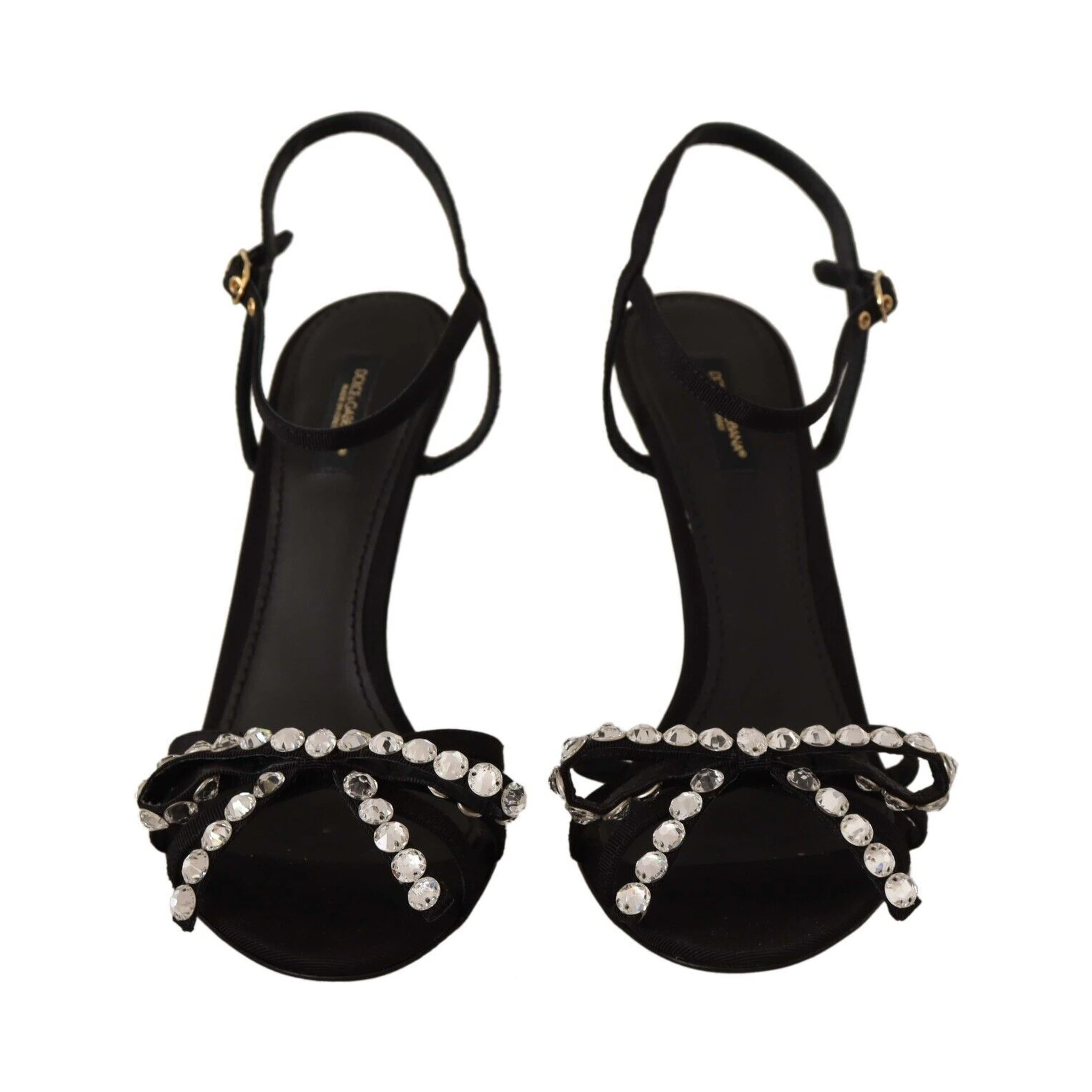 Black Crystals Ankle Strap Heels Sandals Shoes