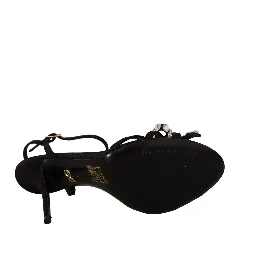 Black Crystals Ankle Strap Heels Sandals Shoes